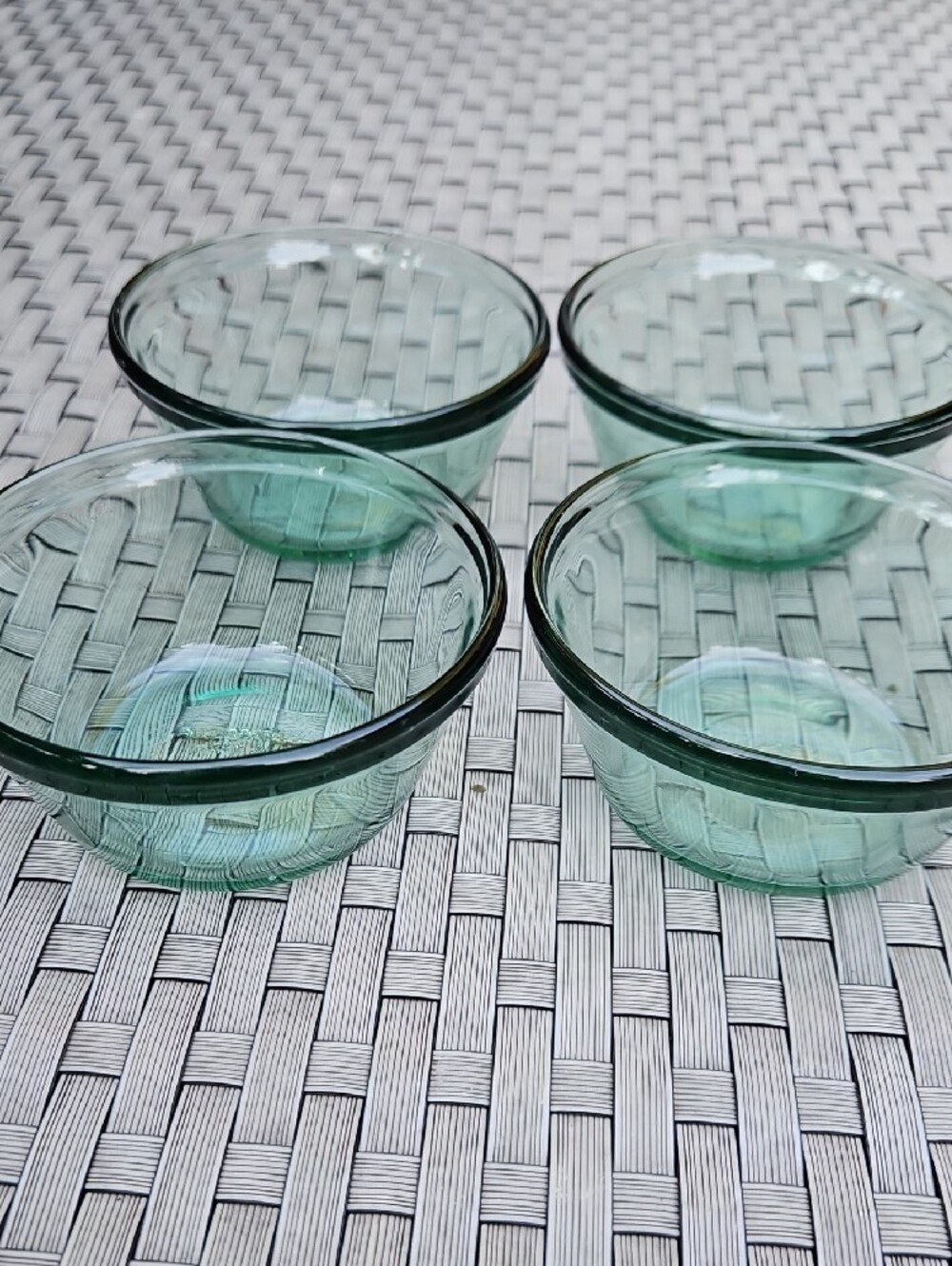 Vintage 4 Piece Set #1034 Anchor Hocking  Emerald Green Glass 6 Oz Prep  Bowls